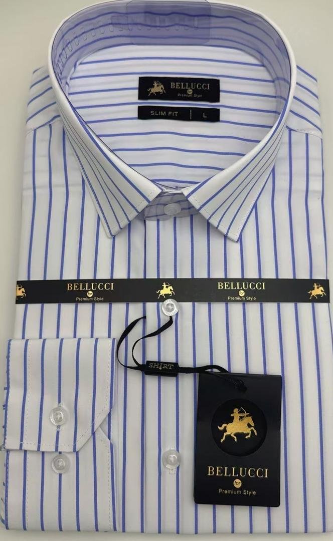 Chemise blanche à fines rayures bleues